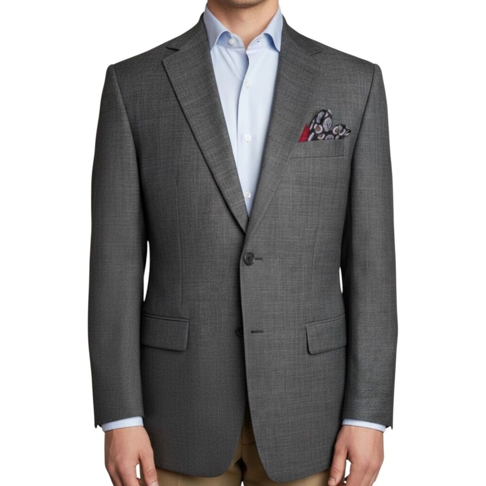 EISENBERG Men’s Blazer Sport Coat 2-Button Classic Fit Jacket 42L Gray Wool